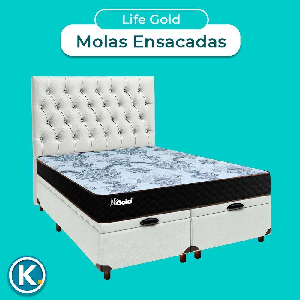 Kit Cabeceira + Cama Box Bau + Colchão Casal Molas Ensacadas Life Gold Paropas - 4