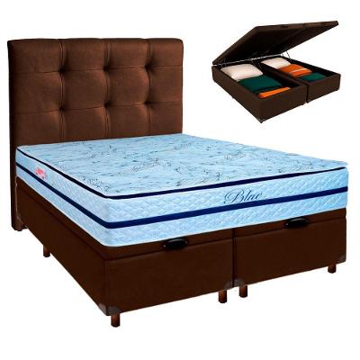 Kit Cabeceira + Cama Box Bau + Colchão Casal Molas Ensacadas Blue Paropas