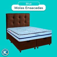 Kit Cabeceira + Cama Box Bau + Colchão Casal Molas Ensacadas Blue Paropas