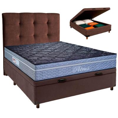 Kit Cabeceira + Cama Box Bau + Colchão Casal Molas Ensacadas Petrus Paropas