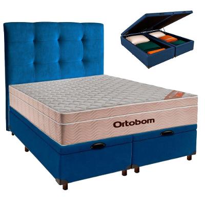 Kit Cabeceira + Cama Box Bau + Colchão Queen Molas Ensacadas Airtech Ortobom