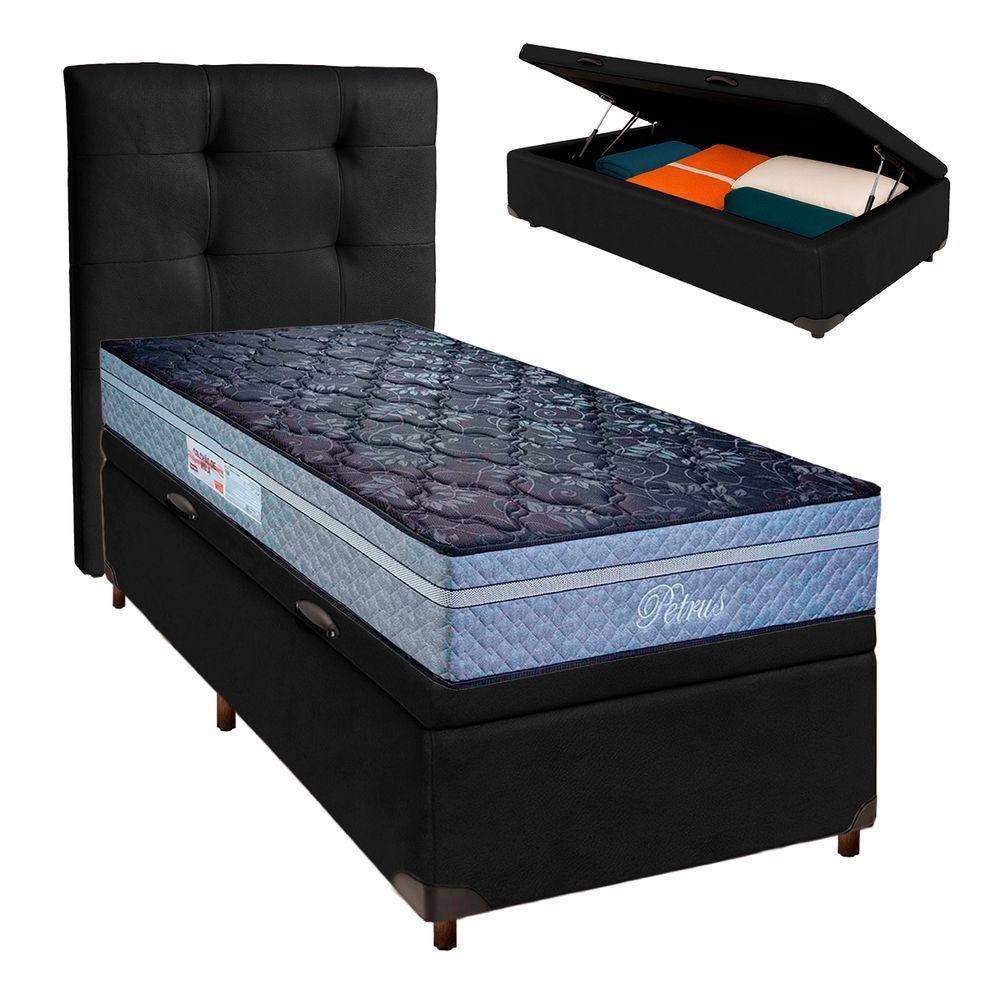 Kit Cabeceira + Cama Box Bau + Colchão Solteiro Molas Ensacadas Petrus Paropas - 1