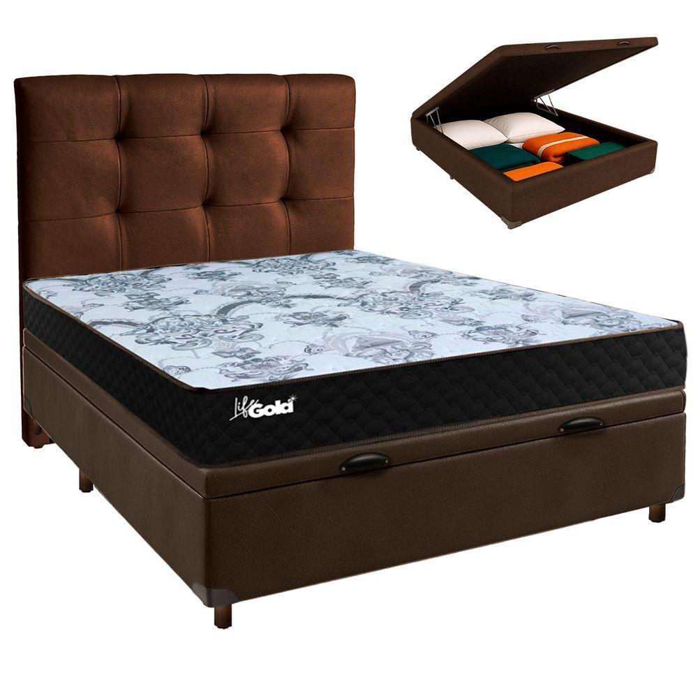 Kit Cabeceira + Cama Box Bau + Colchão Casal Molas Ensacadas Life Gold Paropas - 1