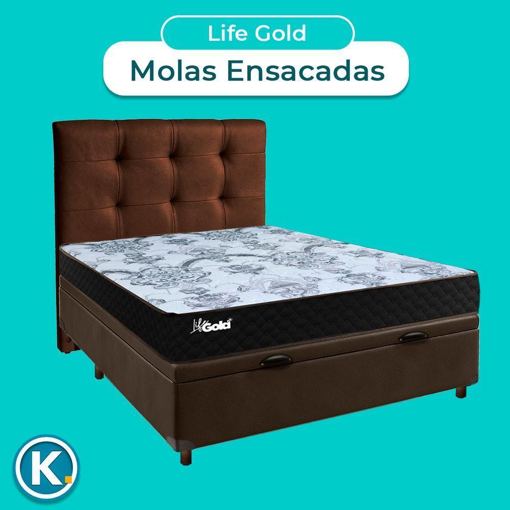 Kit Cabeceira + Cama Box Bau + Colchão Casal Molas Ensacadas Life Gold Paropas - 4
