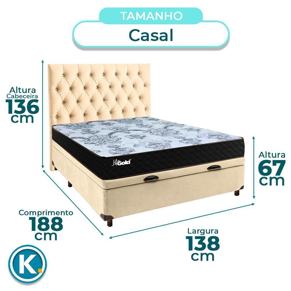 Kit Cabeceira + Cama Box Bau + Colchão Casal Molas Ensacadas Life Gold Paropas - 3