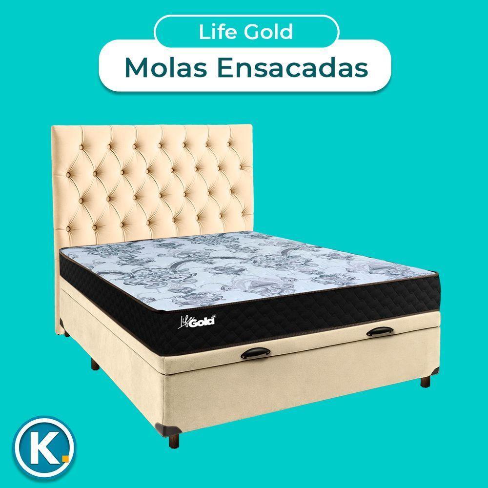 Kit Cabeceira + Cama Box Bau + Colchão Casal Molas Ensacadas Life Gold Paropas - 4