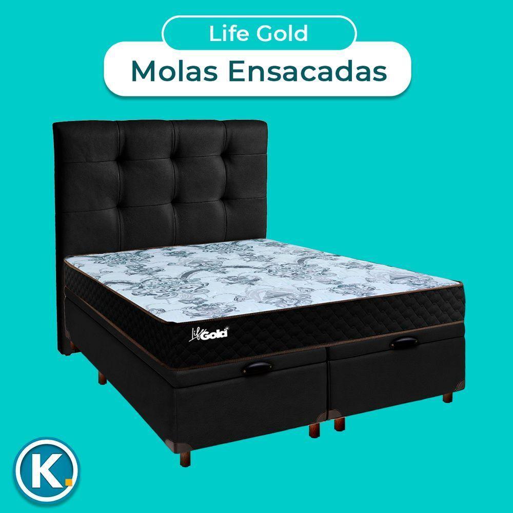 Kit Cabeceira + Cama Box Bau + Colchão Casal Molas Ensacadas Life Gold Paropas - 4