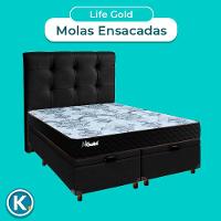 Kit Cabeceira + Cama Box Bau + Colchão Casal Molas Ensacadas Life Gold Paropas