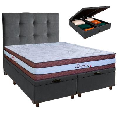 Kit Cabeceira + Cama Box Bau + Colchão Queen Molas Ensacadas Legaccy Paropas