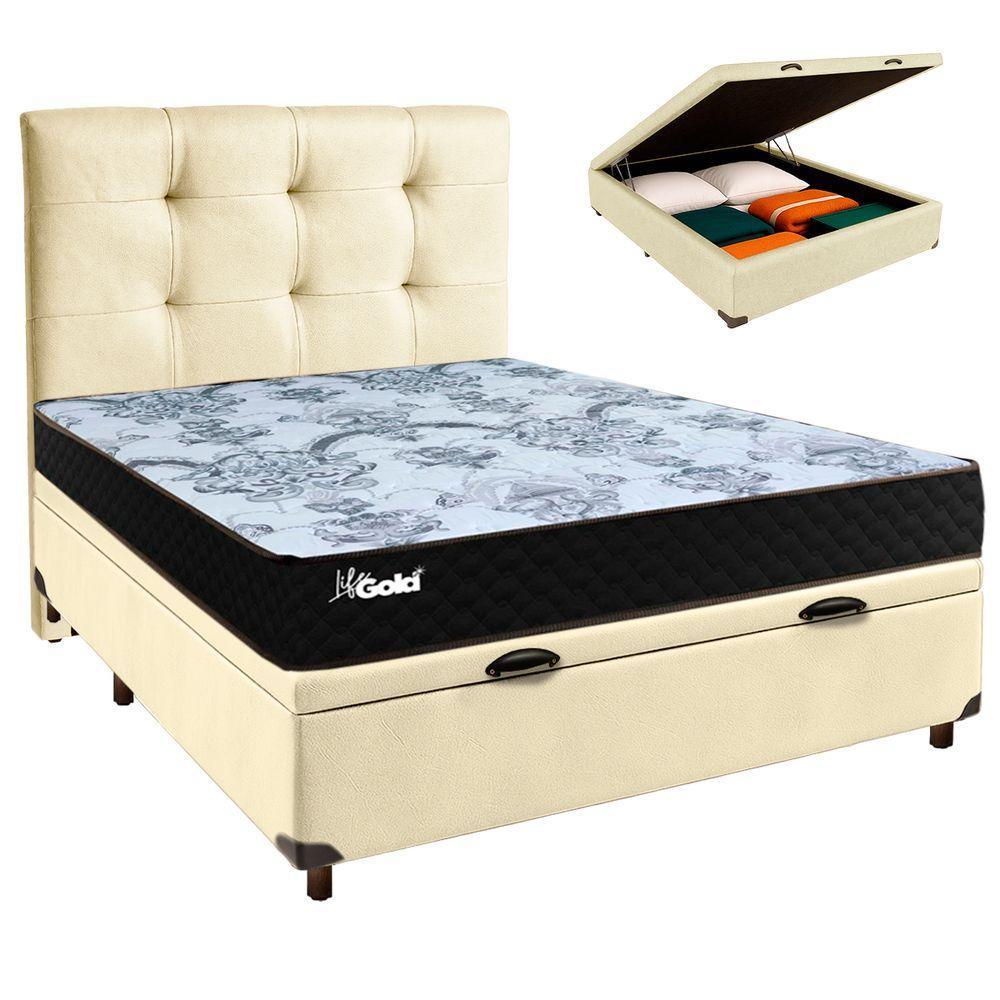 Kit Cabeceira + Cama Box Bau + Colchão Casal Molas Ensacadas Life Gold Paropas - 1