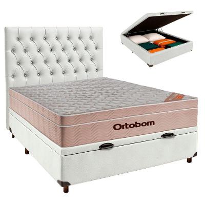 Kit Cama Box Bau + Cabeceira + Colchão Casal Molas Ensacadas - Airtech - Ortobom