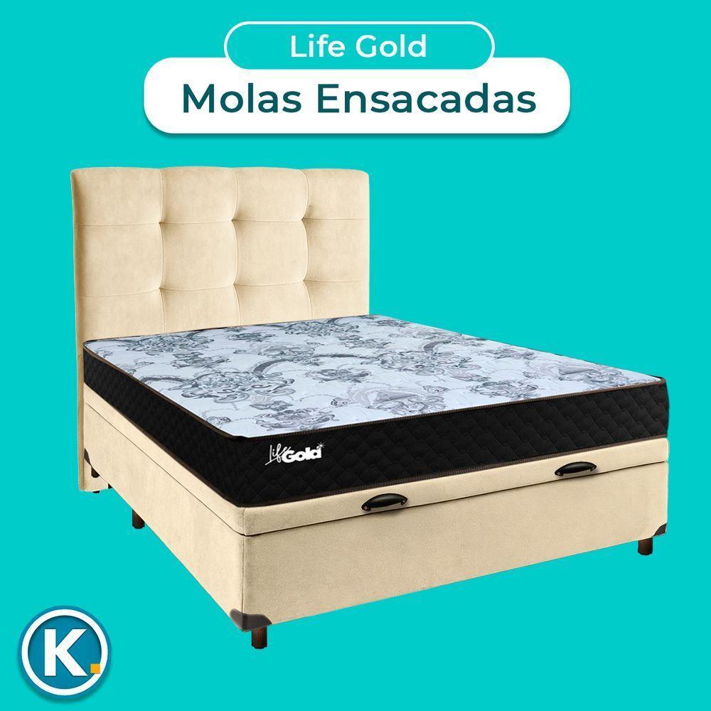 Kit Cama Box Bau + Cabeceira + Colchão Casal Molas Ensacadas - Life Gold - Paropas - 4