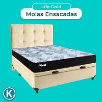 Kit Cama Box Bau + Cabeceira + Colchão Casal Molas Ensacadas - Life Gold - Paropas
