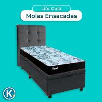 Kit Cabeceira + Cama Box Bau + Colchão Solteiro Molas Ensacadas Life Gold Paropas