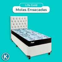 Kit Cama Box + Cabeceira + Colchão Solteiro Molas Ensacadas - Life Gold - Paropas