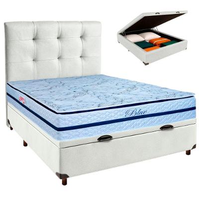 Kit Cama Box Bau + Cabeceira + Colchão Casal Molas Ensacadas - Blue - Paropas