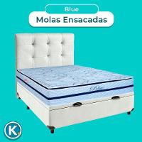Kit Cama Box Bau + Cabeceira + Colchão Casal Molas Ensacadas - Blue - Paropas