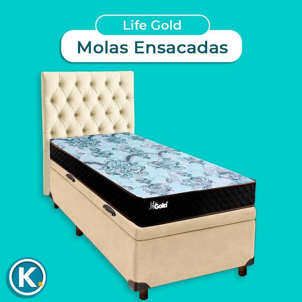 Kit Cabeceira + Cama Box Bau + Colchão Solteiro Molas Ensacadas Life Gold Paropas - 4