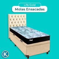 Kit Cabeceira + Cama Box Bau + Colchão Solteiro Molas Ensacadas Life Gold Paropas