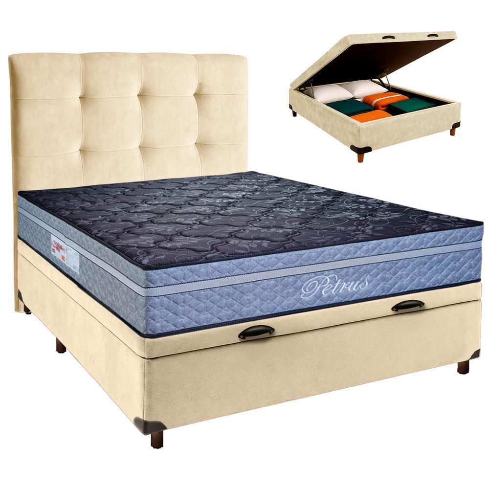 Kit Cama Box Bau + Cabeceira + Colchão Casal Molas Ensacadas - Petrus - Paropas - 1