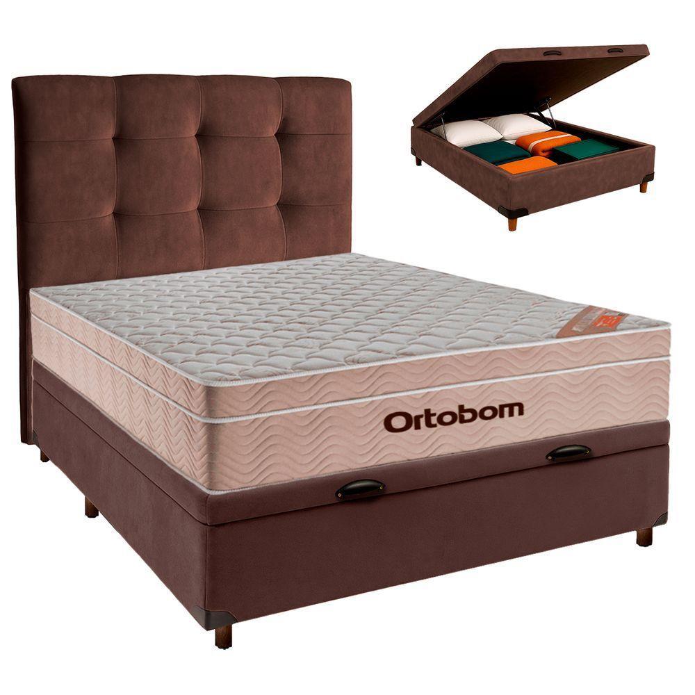 Kit Cama Box Bau + Cabeceira + Colchão Casal Molas Ensacadas - Airtech - Ortobom - 1