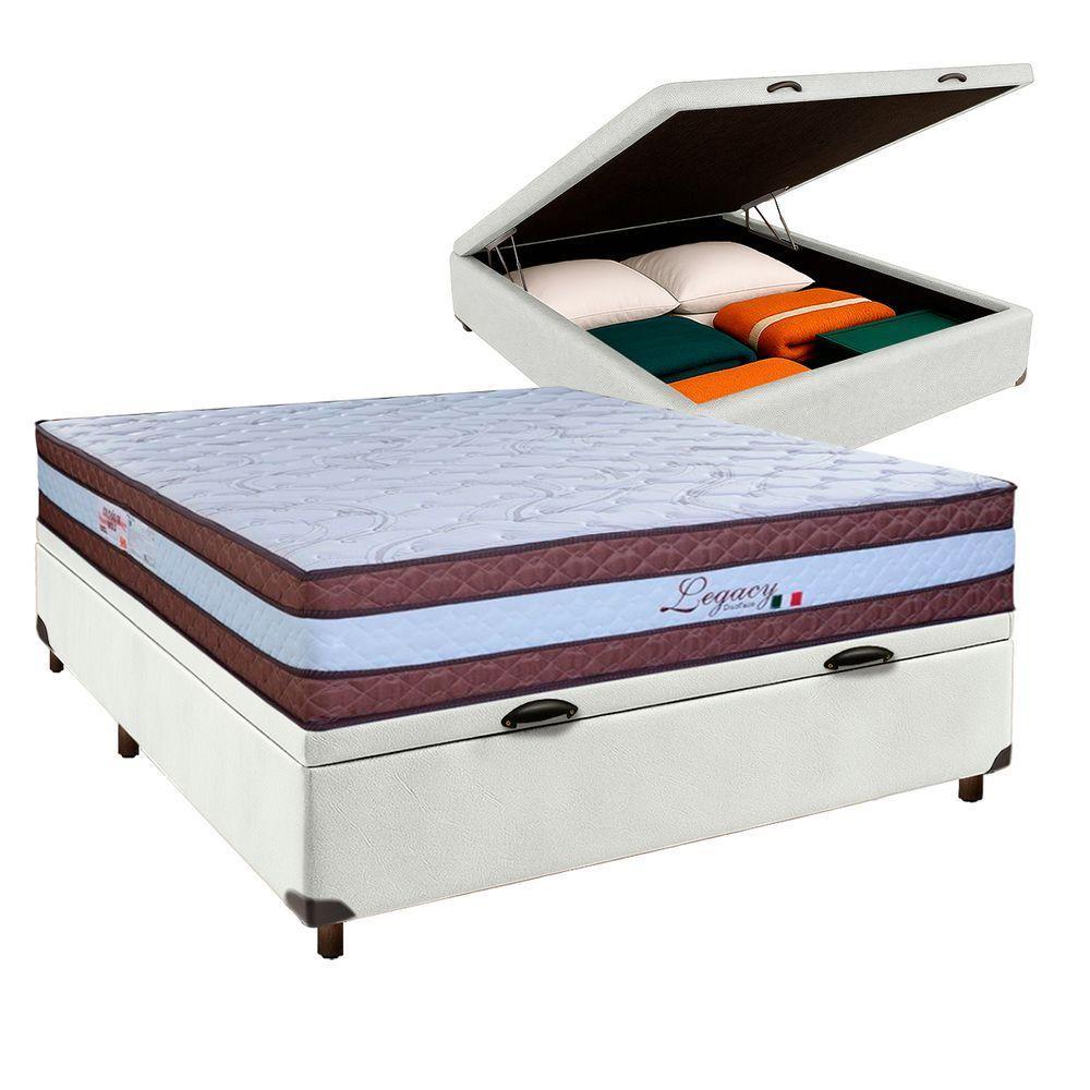 Cama Box Bau Branco Casal + Colchão Molas Ensacadas Legaccy Paropas - 1