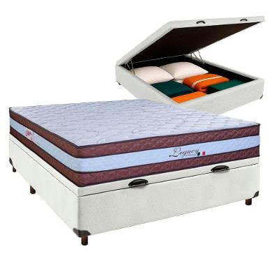 Cama Box Bau Branco Casal + Colchão Molas Ensacadas Legaccy Paropas