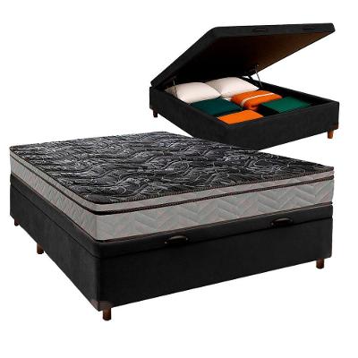 Cama + Bau Preto E Colchão D28 Casal - Conforto Paropas