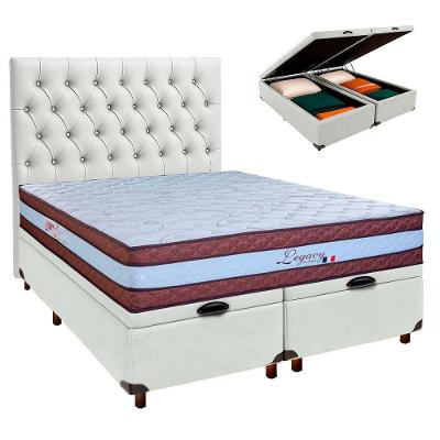 Kit Cama Box Bau + Cabeceira + Colchão Queen Molas Ensacadas - Legaccy - Paropas