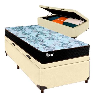 Cama + Bau Blindado E Colchão Molas Ensacadas Solteiro - Life Gold Paropas