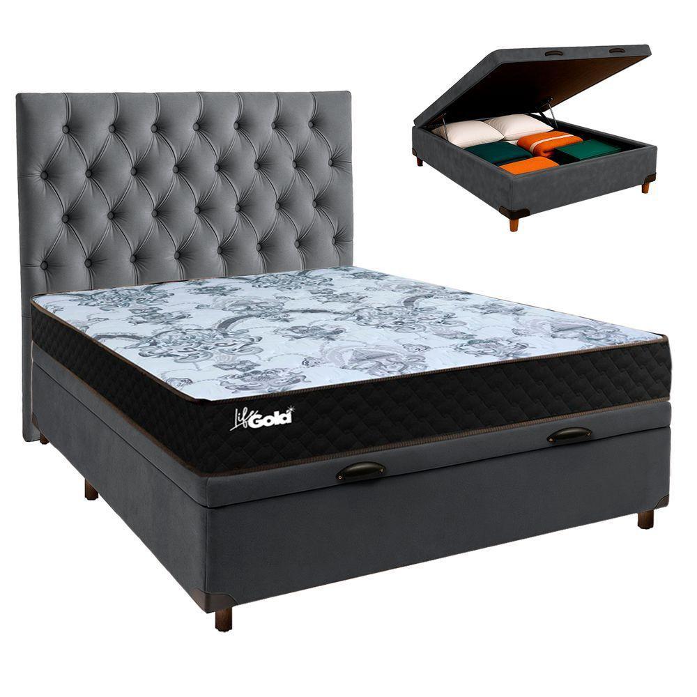 Kit Cama Box Bau + Cabeceira + Colchão Casal Molas Ensacadas - Life Gold - Paropas - 1