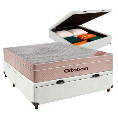 Cama Box Bau Blindado Casal + Colchão Molas Ensacadas Airtech Ortobom
