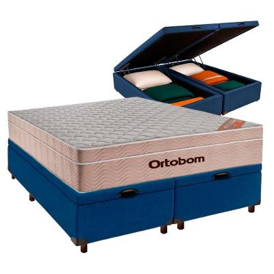 Cama Box Bau Blindado Queen + Colchão Molas Ensacadas Airtech Ortobom