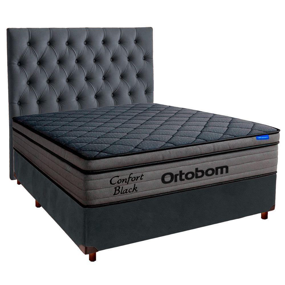 Cama Box Cinza+cabeceira+colchão Casal Confort Black Ortobom - 1