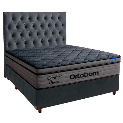 Cama Box Cinza+cabeceira+colchão Casal Confort Black Ortobom