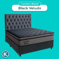 Cama Box Cinza+cabeceira+colchão Casal Confort Black Ortobom