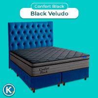 Cama Box Azul+cabeceira+colchão King Confort Black Ortobom