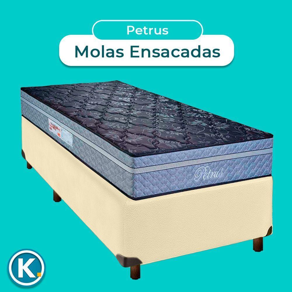 Cama + Box Bege E Colchão Molas Ensacadas Solteiro - Petrus Paropas - 4