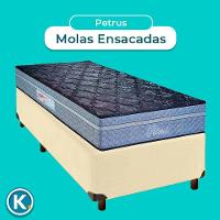 Cama + Box Bege E Colchão Molas Ensacadas Solteiro - Petrus Paropas