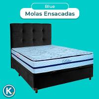 Kit Cama Box Bau + Cabeceira + Colchão Casal Molas Ensacadas - Blue - Paropas