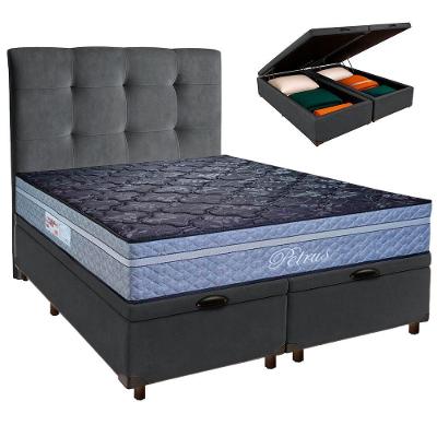 Cama + Bau Blindado E Colchão Molas Ensacadas Queen - Petrus Paropas + Cabeceira