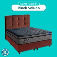 Box Marrom + Cabeceira + Colchão Casal Confort Black Ortobom