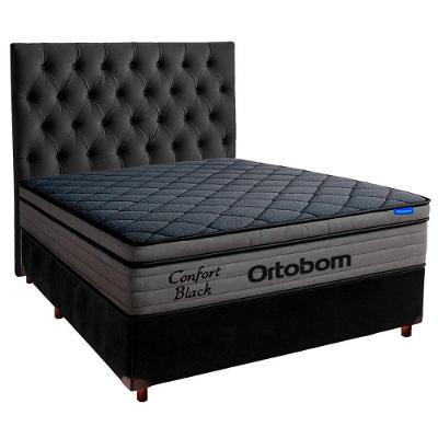 Cama Box Preto+cabeceira+colchão Casal Confort Black Ortobom