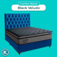 Cama Box Azul+cabeceira+colchão Casal Confort Black Ortobom