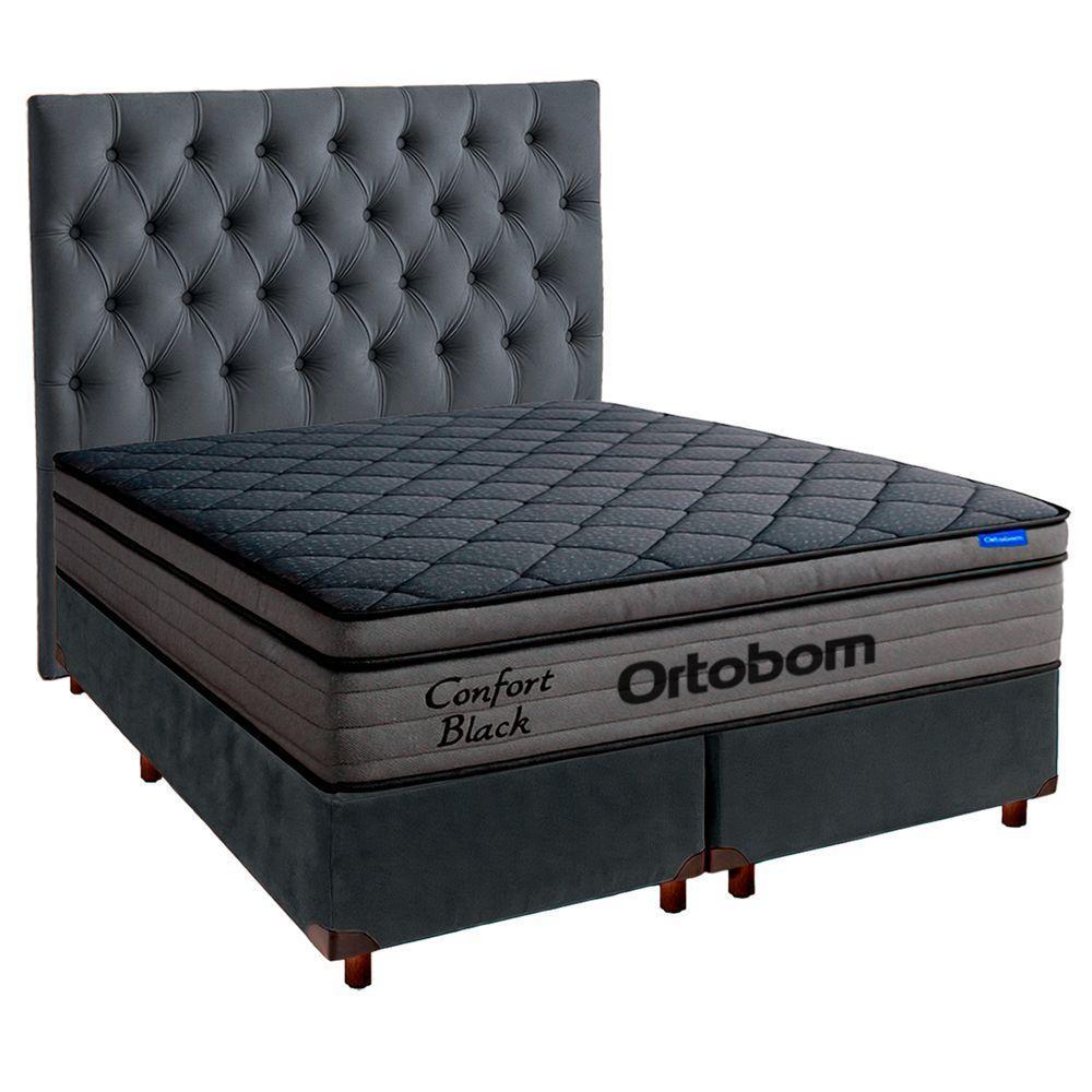 Cama Box Cinza+cabeceira+colchão Queen Confort Black Ortobom - 1