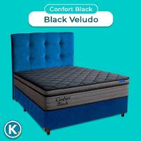 Cama Box Azul+cabeceira+colchão Casal Confort Black Ortobom