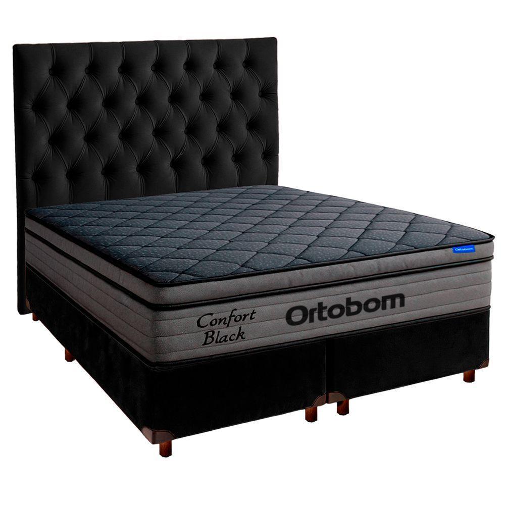 Cama Box Preto+cabeceira+colchão Casal Confort Black Ortobom - 1