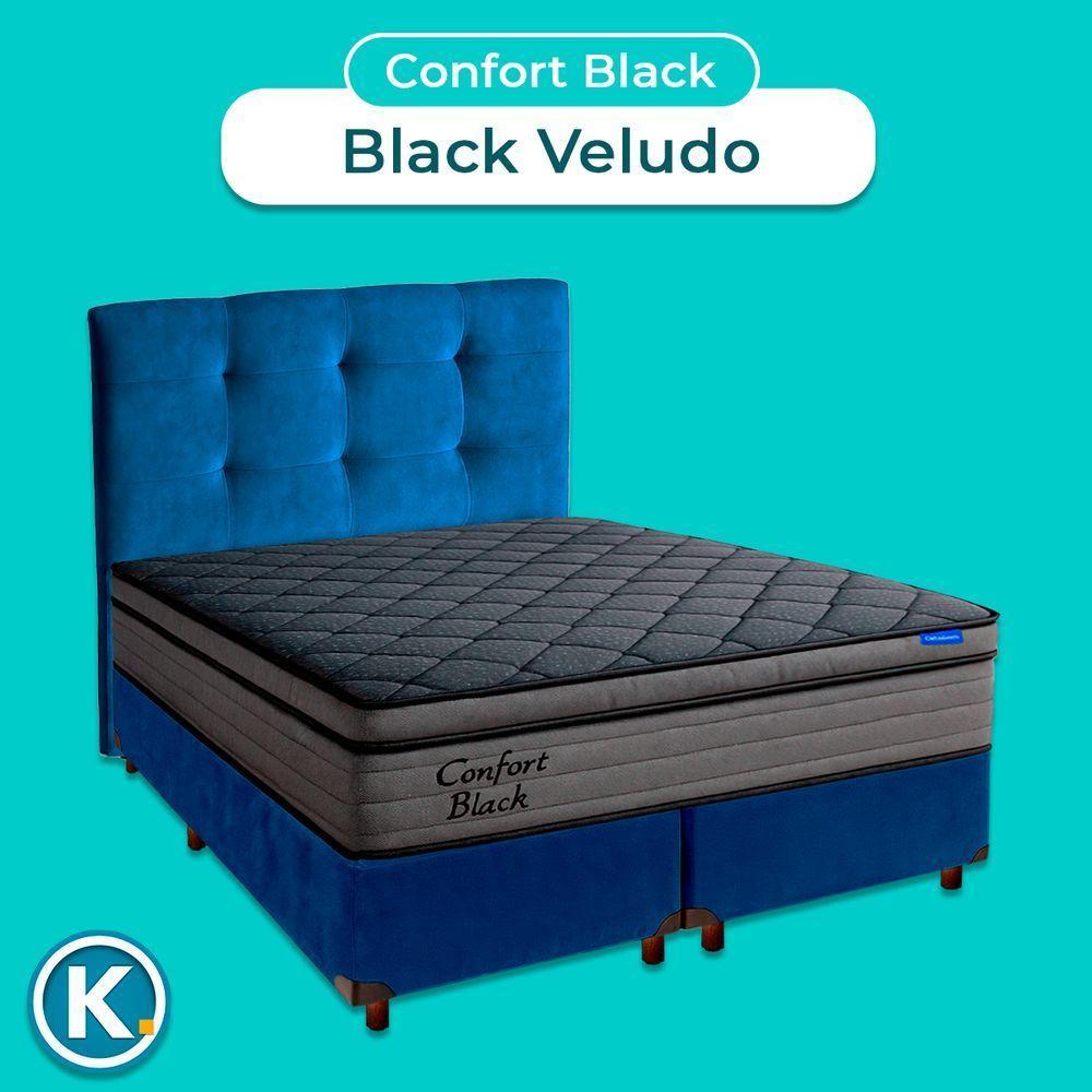 Cama Box Azul+cabeceira+colchão Casal Confort Black Ortobom - 3
