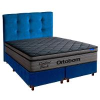 Cama Box Azul+cabeceira+colchão Casal Confort Black Ortobom - 1