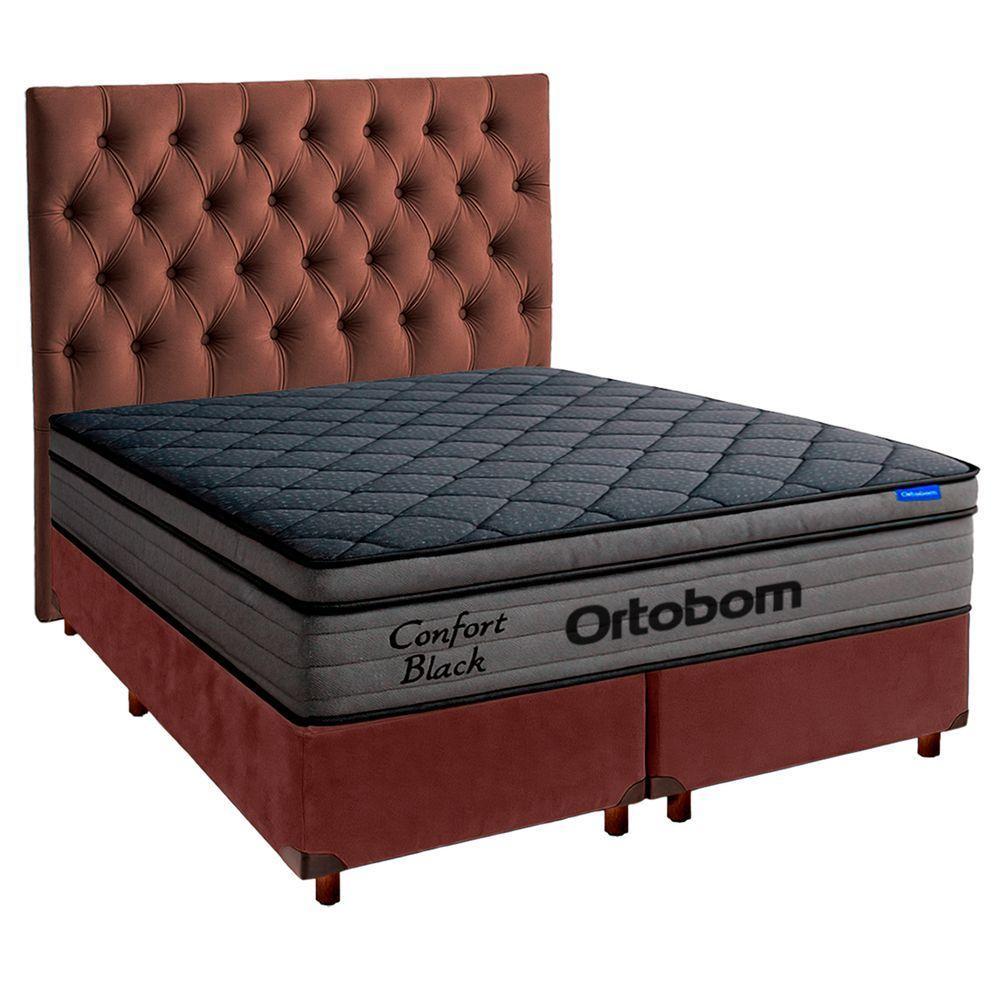 Cama Box Marrom+cabeceira+colchão King Confort Black Ortobom - 1
